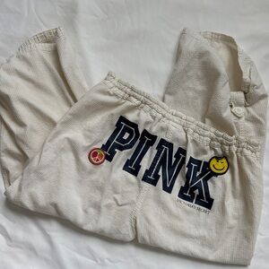 Victoria's Secret 90s Y2K Cream Lounge Pants with PINK Logo
